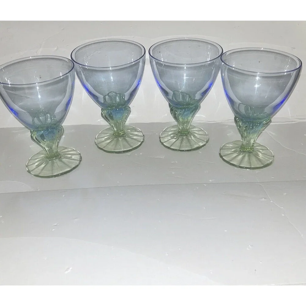 Vintage Bormioli Rocco Bahia Blue Green Goblets – Set of 4 Italian Glasses 5.5”